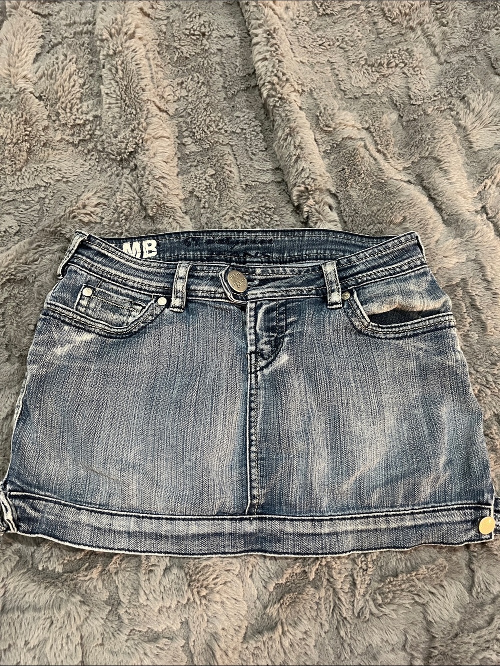 Sixty Nine Denim Mini Skirt in Washed Blue